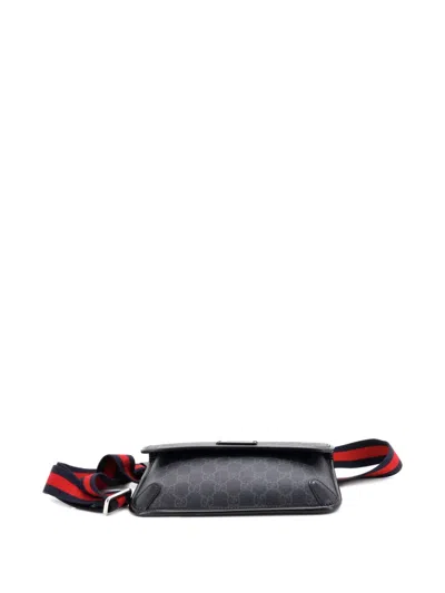 Pre-owned Gucci Web Flap Gg Coated Canvas Belt Bag In Black
