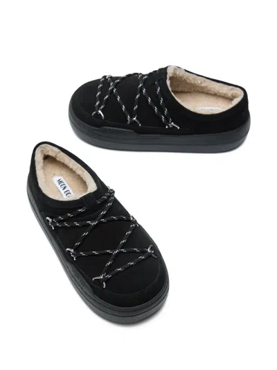 Moon Boot Park Lace-detail Shearling Slippers In Black