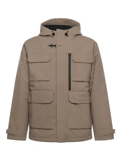 Fay Patch-pocket Hooded Jacket In Brown