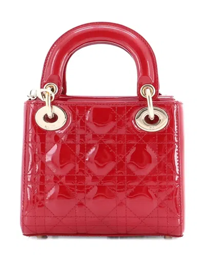 Pre-owned Dior Lady  Chain Bag Cannage Quilt Patent Mini Satchel In Red