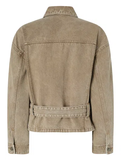 Pinko Embellished Denim Jacket In Brown