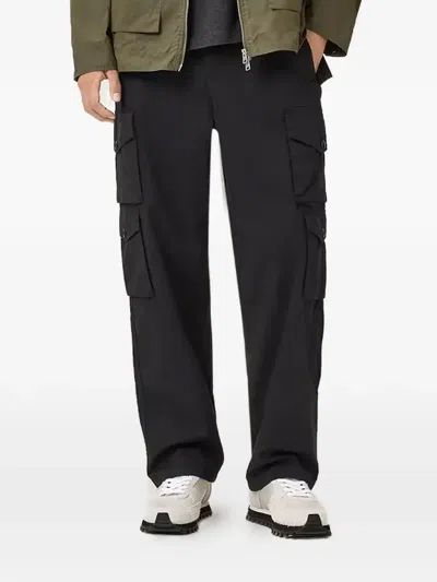 Allsaints Mens Koto Black Decoy Patch-pocket Straight-leg Stretch-cotton Cargo Trousers In Black