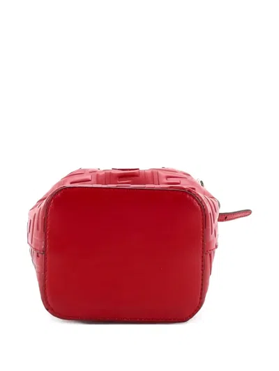 Pre-owned Fendi Mon Tresor Zucca Embossed Leather Mini Bucket Bag In Red