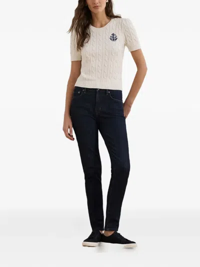 Ralph Lauren Cable-knit Embroidered-logo T-shirt In Neutral