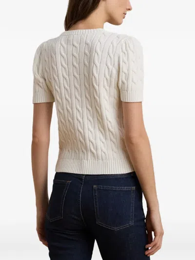Ralph Lauren Cable-knit Embroidered-logo T-shirt In Neutral