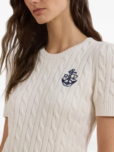Ralph Lauren Cable-knit Embroidered-logo T-shirt In Neutral