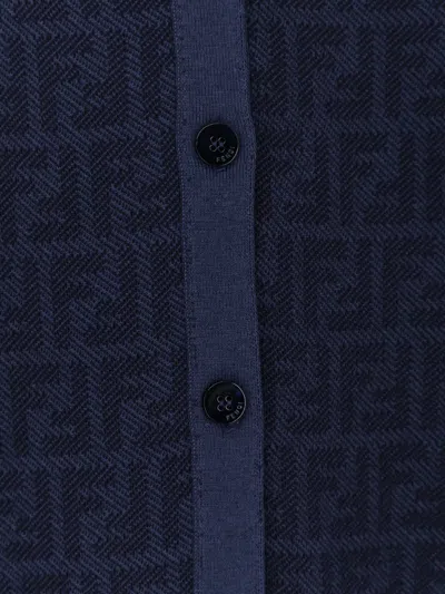 Fendi Ff-pattern Buttoned Cardigan In Blue