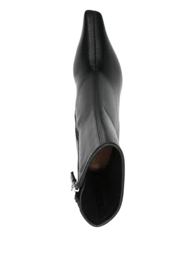 Amina Muaddi Jamie Nappa Leather Ankle Boots Stiletto In Black