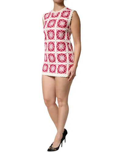 Dolce & Gabbana Multicolor Brick Stitched Crochet Mini Women's Dress In Multi
