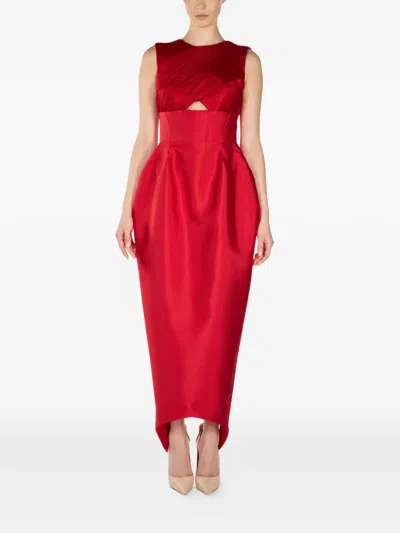 Araftu Cut-out Pleated Midi Dress In Red