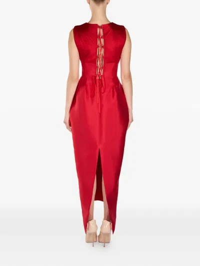 Araftu Cut-out Pleated Midi Dress In Red