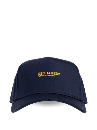 Dsquared2 Logo-printed Distressed Baseball Cap In Blue