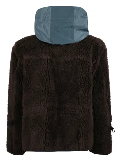 Sacai High-collar Hooded Wool Jacket In Multi