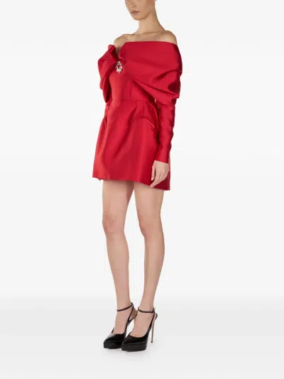 Araftu Off-shoulder Embellished Mini Dress In Red