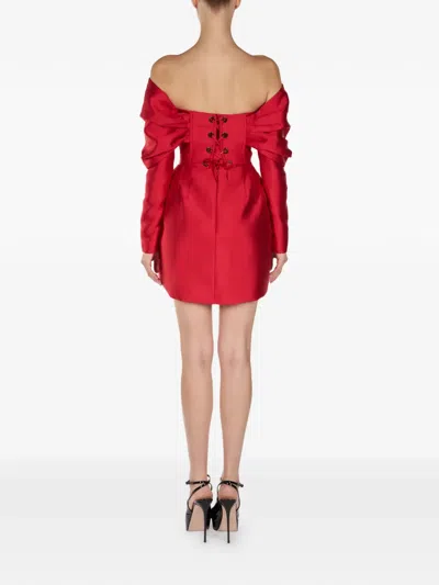 Araftu Off-shoulder Embellished Mini Dress In Red