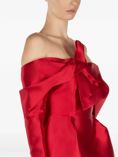 Araftu Bow-detail Off-shoulder Mini Dress In Red