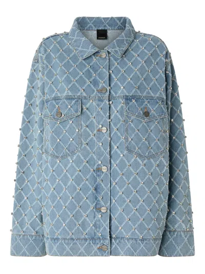 Pinko Studded Diamond-patterned Jacket In Blue