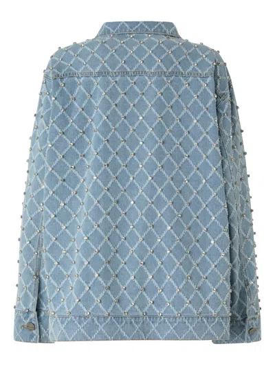 Pinko Studded Diamond-patterned Jacket In Blue