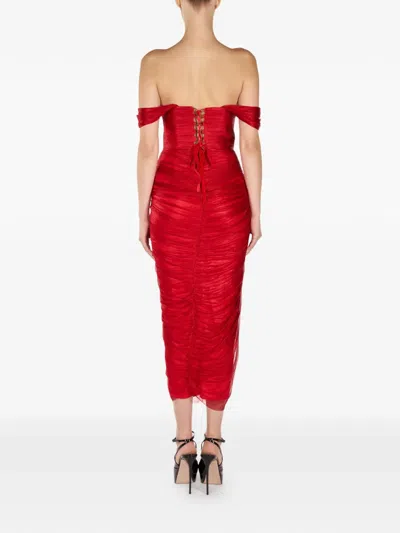Araftu Off-shoulder Split Midi Dress In Red