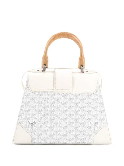 Pre-owned Goyard Saigon Top Handle Bag Coated Canvas With Leather Pm Satchel In White