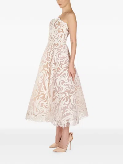 Araftu Strapless Patterned Midi Dress In White