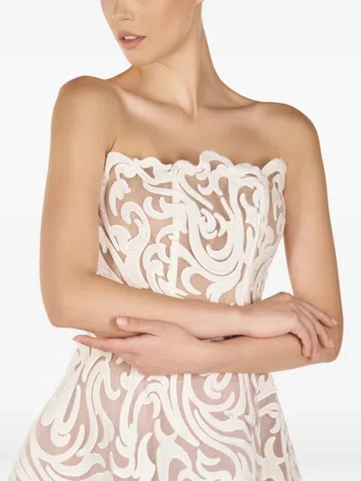 Araftu Strapless Patterned Midi Dress In White
