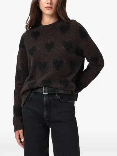 Allsaints Amora Heart-motif Sweater In Brown