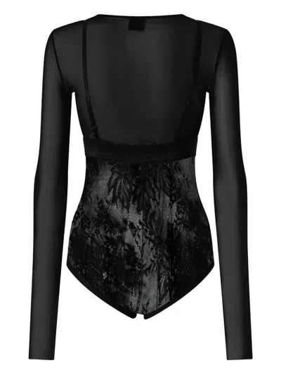 Pinko Lace-panel Long-sleeve Bodysuit In Black