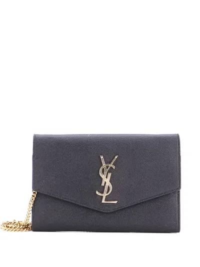 Pre-owned Saint Laurent Uptown Chain Wallet Leather Crossbody Bag In Black