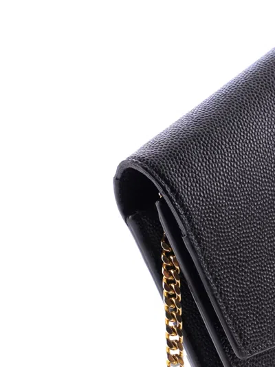 Pre-owned Saint Laurent Uptown Chain Wallet Leather Crossbody Bag In Black