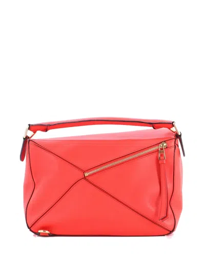 Pre-owned Loewe Puzzle Bag Leather Medium Shoulder Bag In Red