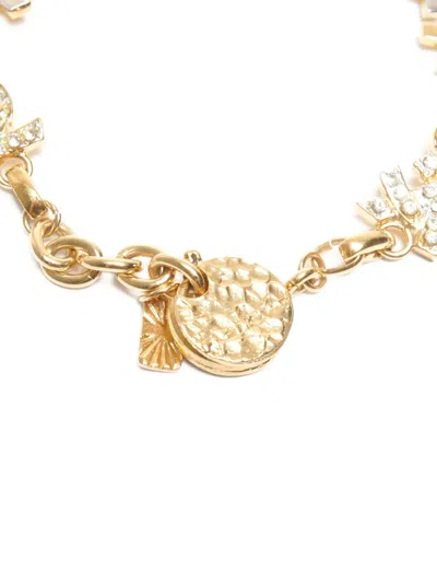 Pre-owned Saint Laurent 1990s Logo Rhinestone Bracelet In Gold