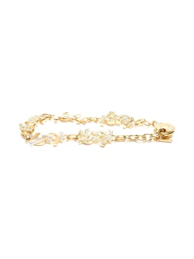 Pre-owned Saint Laurent 1990s Logo Rhinestone Bracelet In Gold