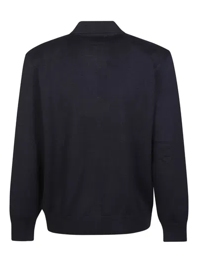 Paul & Shark Knitted Polo Sweater V Neck Ribbed Cuffs Hem In Blue