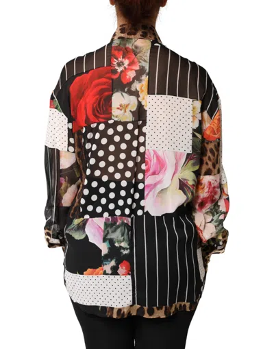 Dolce & Gabbana Multicolor Patchwork Silk Collaredblouse Top In Multi