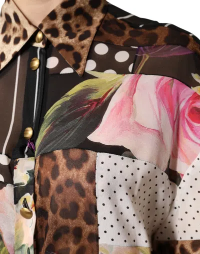 Dolce & Gabbana Multicolor Patchwork Silk Collaredblouse Top In Multi