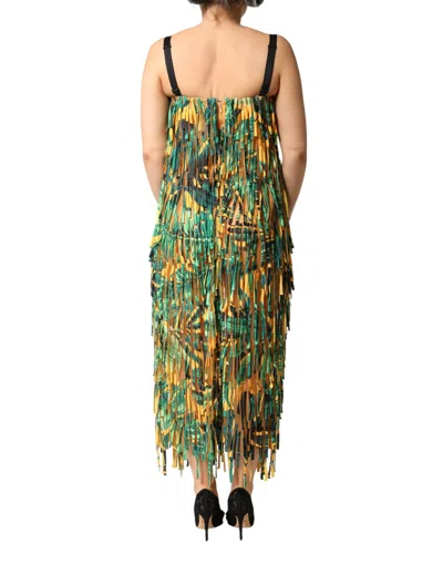 Dolce & Gabbana Multicolor Tropical Print Fringe Maxi Dress In Multi