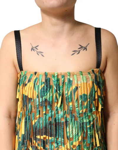 Dolce & Gabbana Multicolor Tropical Print Fringe Maxi Dress In Multi