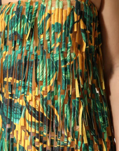 Dolce & Gabbana Multicolor Tropical Print Fringe Maxi Dress In Multi
