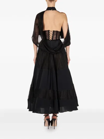 Araftu Lace-detail Panelled Midi Dress In Black