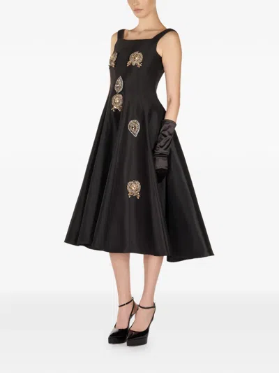 Araftu Embellished Square-neck Midi Dress In Black