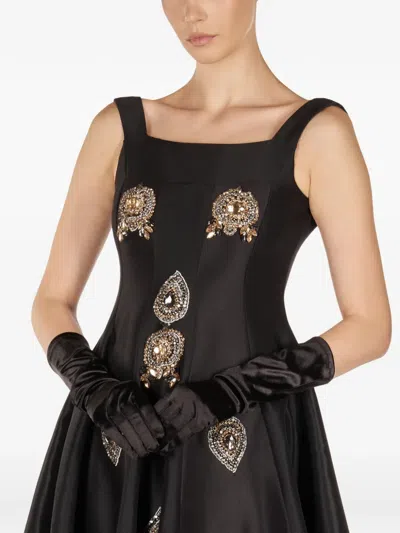 Araftu Embellished Square-neck Midi Dress In Black