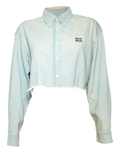 Pre-owned Miu Miu 2021 Frayed Denim Shirt In Blue