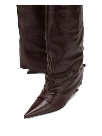 Naked Wolfe Stated Pointed-toe Burgundy Knee-high Boots In Red