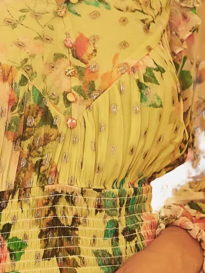 Hemant & Nandita Jolie Floral-print Ruffled Mini Dress In Yellow