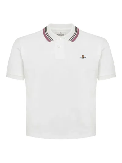 Vivienne Westwood Striped-collar Polo Top In White