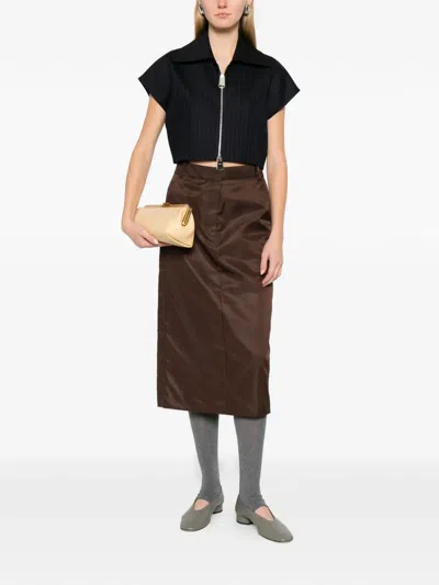Tibi Front-vent Midi Skirt In Brown