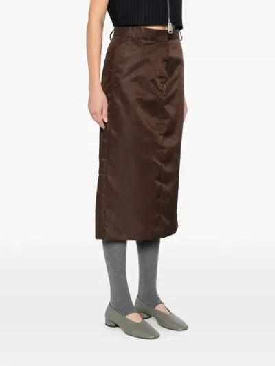 Tibi Front-vent Midi Skirt In Brown