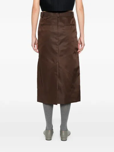 Tibi Front-vent Midi Skirt In Brown