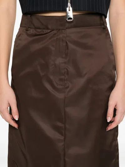 Tibi Front-vent Midi Skirt In Brown